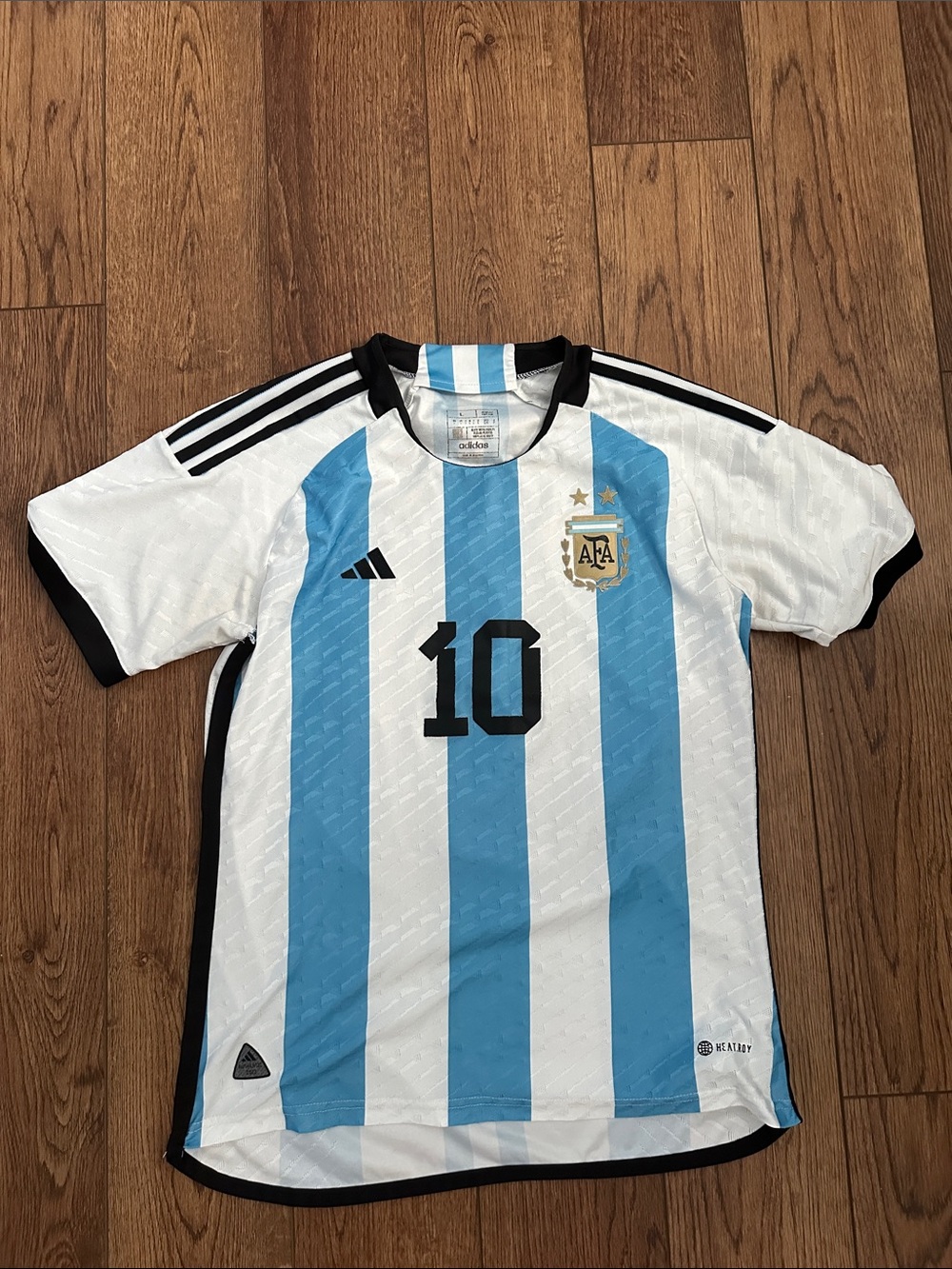 Messi #10 adidas White and Light Blue Athletic Jersey